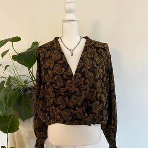 Vintage 100% Silk Cropped Paisley Bomber Style V-Neck Style Jacket Festival